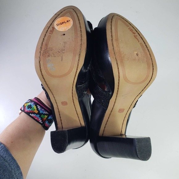 Elliot Lucca Bernadette Woven Leather T-Strap Heel 7.5 Black Sandal Ankle Buckle - Picture 11 of 13